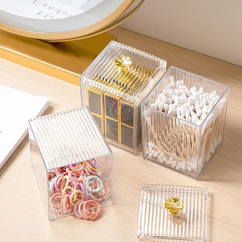 Clear Acrylic cotton swab holder for Bathroom Vanity and Makeup Pad Storage
