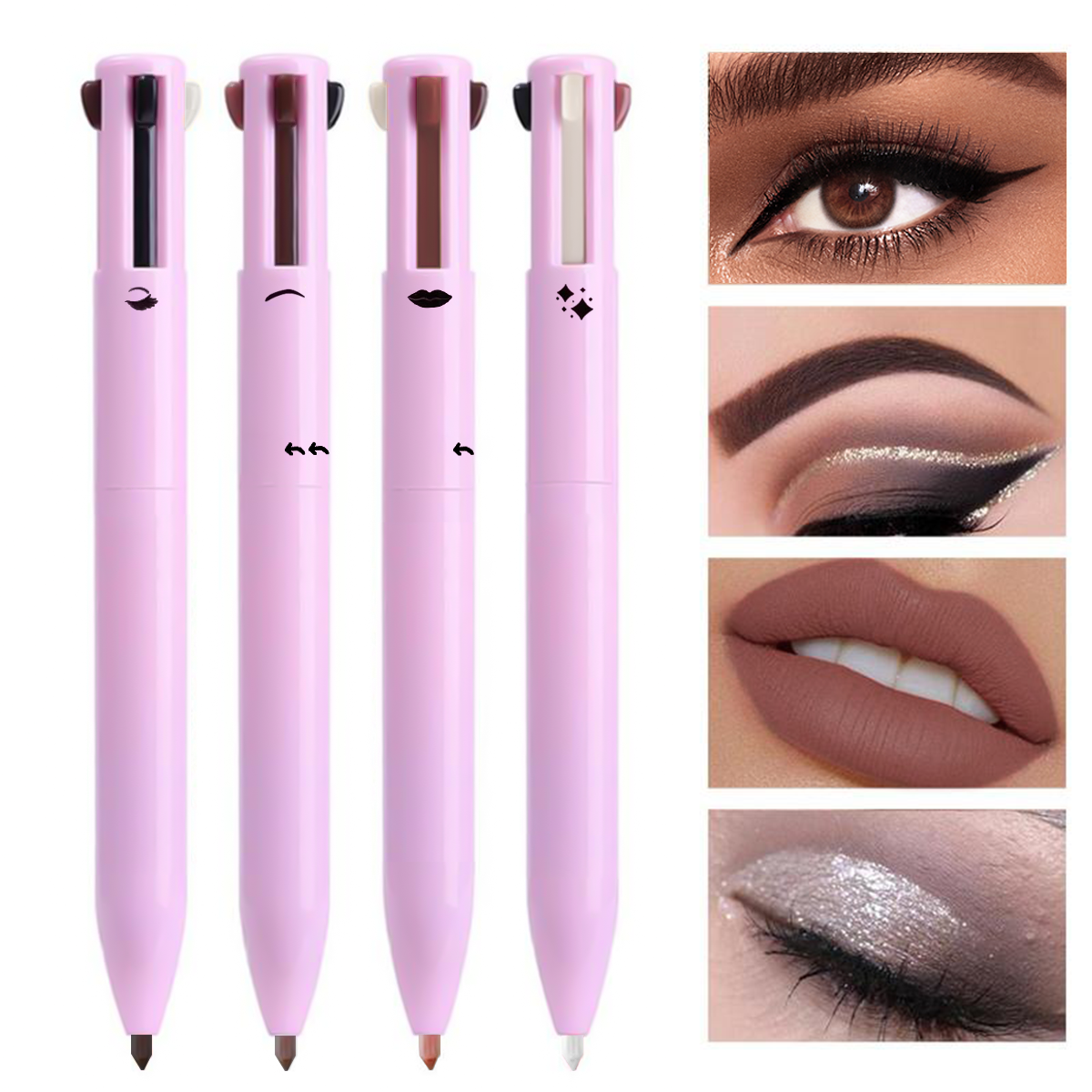 4 in 1 Multi Functional Lip Liner, Eyeliner & Eyebrow Pencil – 4-Color Set for Perfect Brows & Lips