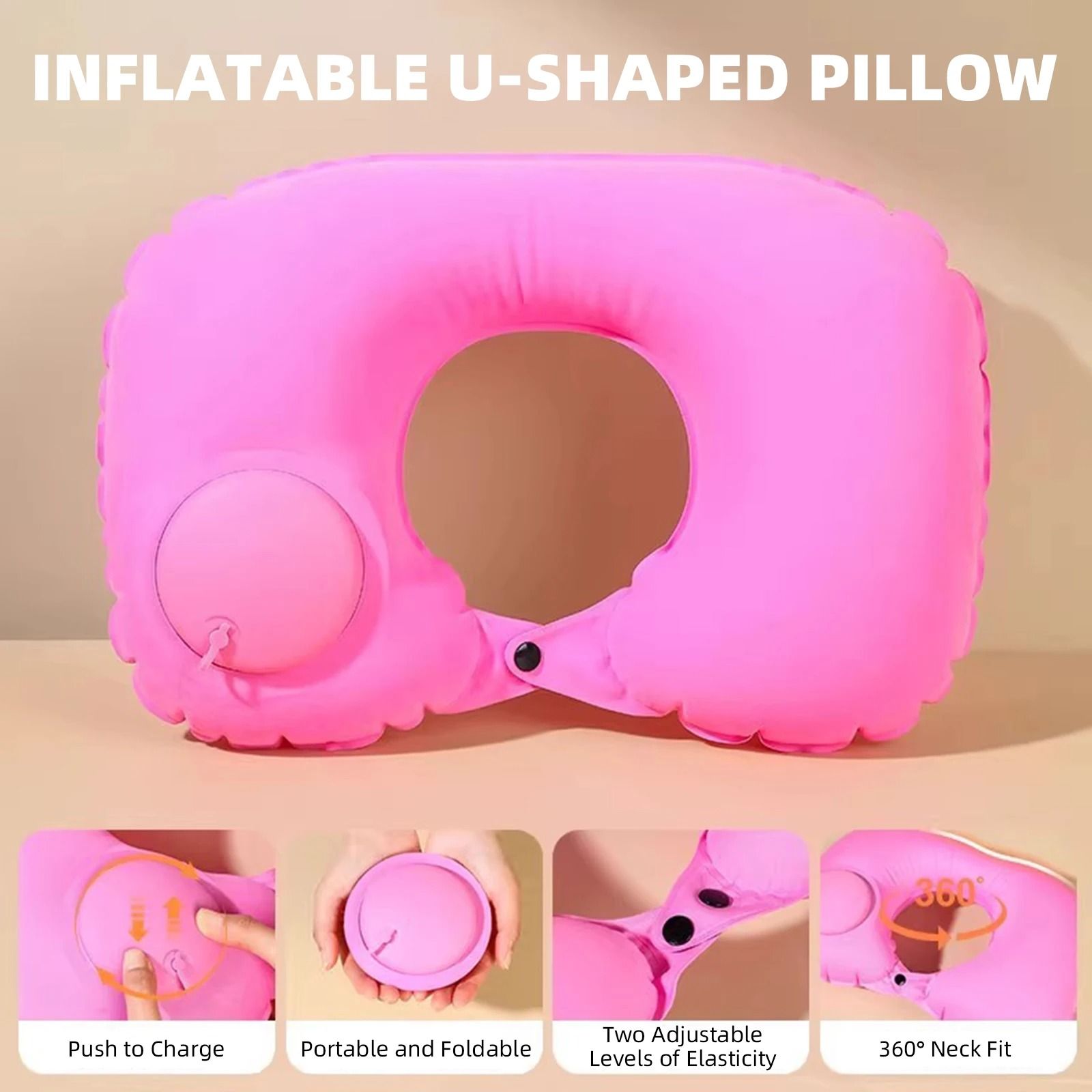 Inflatable U Shaped Travel Neck Pillow Soft Flocking Material