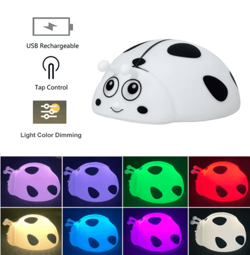 Cute Ladybug RGB LED Night Light Touch Sensor Silicone Kids Lamp