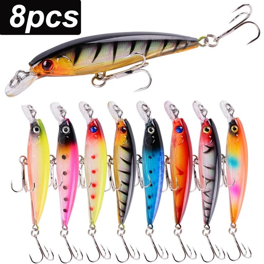 8 Piece Minnow Crankbait Fishing Lure Set 3.54 in Wobblers Swimbait Kit for Bass Pike and Carp