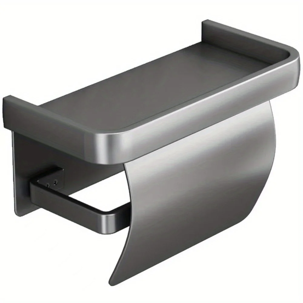 Self-Adhesive Toilet Paper Roll Holder with Shelf, Wall Mount Tissue Holder