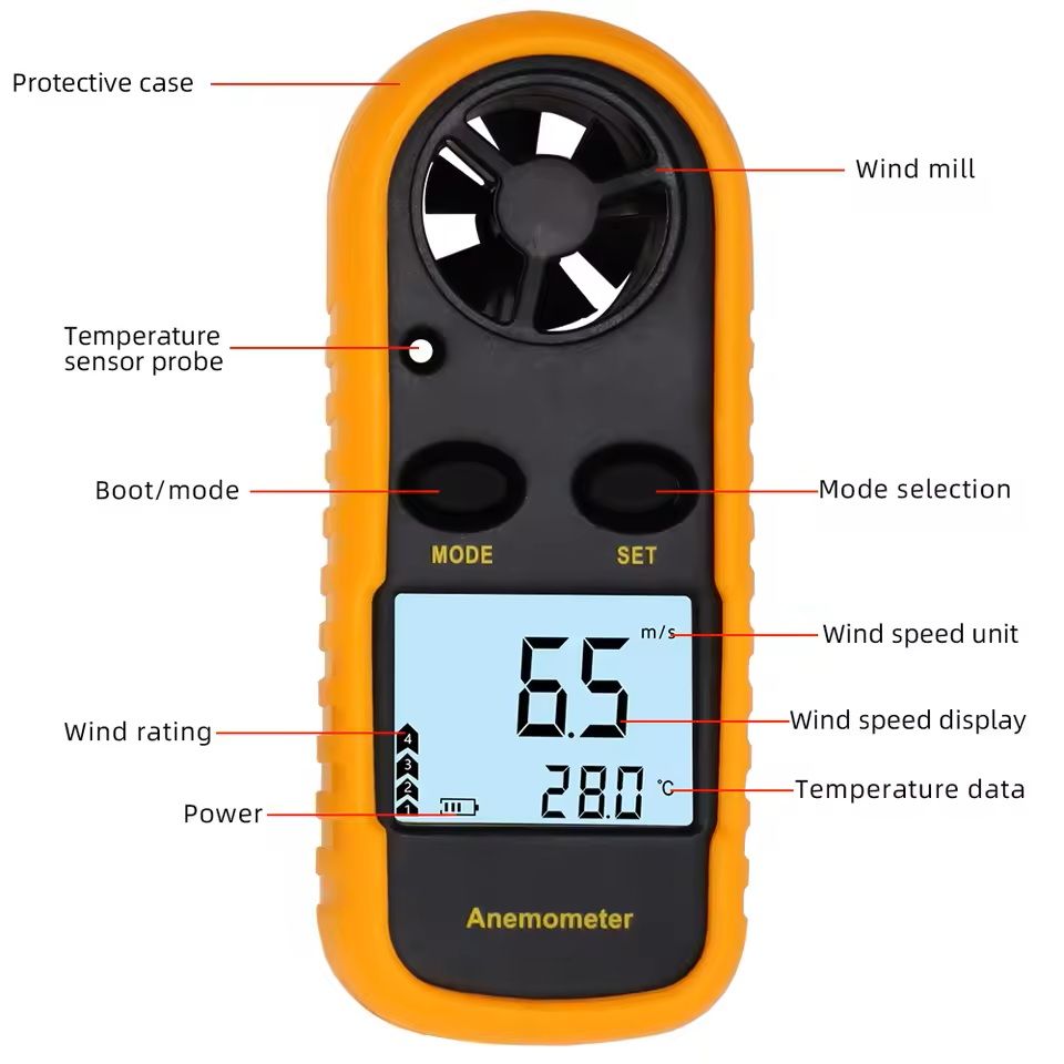 Mini Digital Anemometer with LCD and Temperature Display