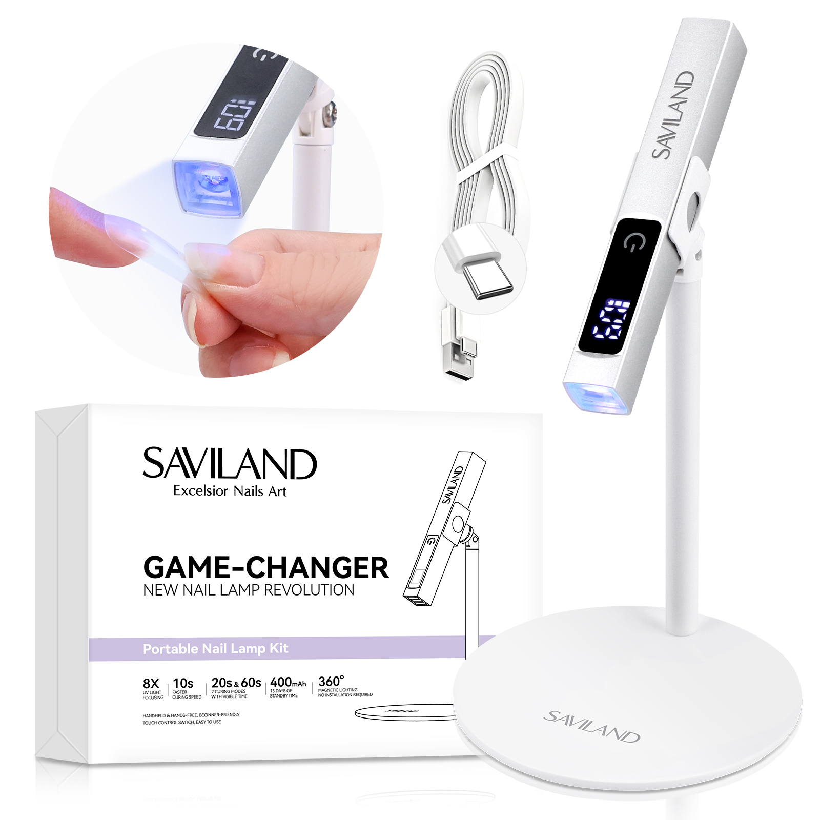 Rechargeable UV LED Nail Lamp with Magnetic Stand, LCD Screen Timer Modes Portable Mini Gel Nail Dryer