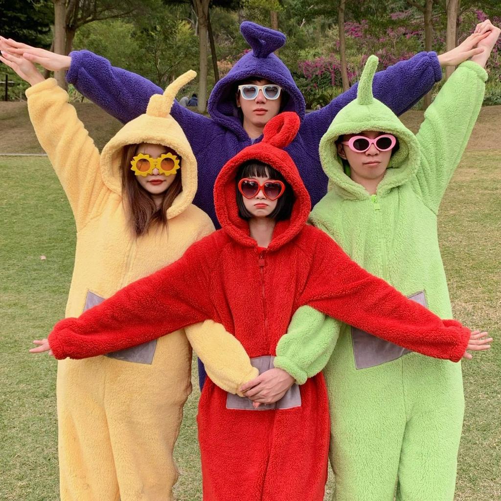 Soft Teletubbies Onesie Pajamas for Adults, Long Sleeve Dipsy, Tinky Winky, Po, Lala Costume, Unisex Home Clothes