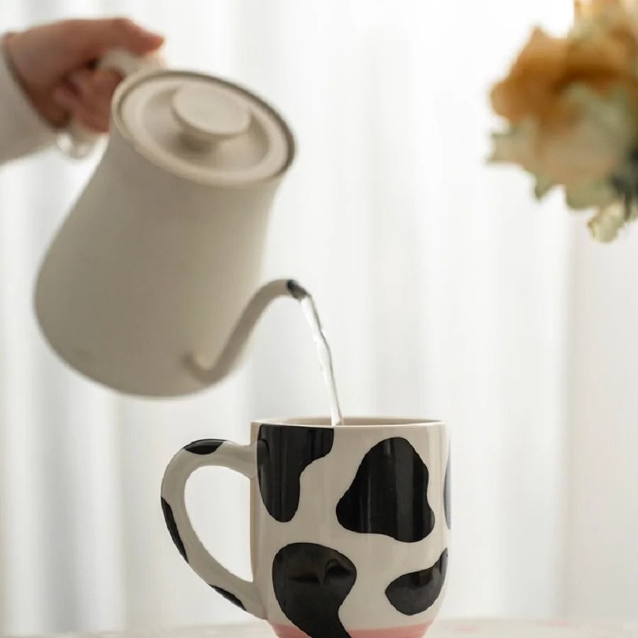 Cute Cow Pattern Ceramic Footed Mug