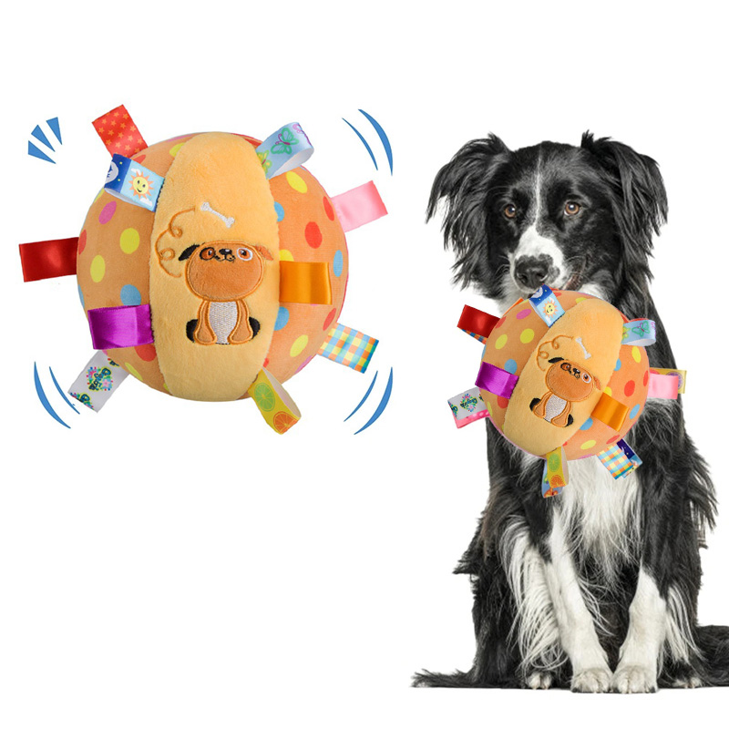 Interactive Ball Dog Toy for Aggressive Chewers Bite Resistant Plush Handle with Bells for Training & Play