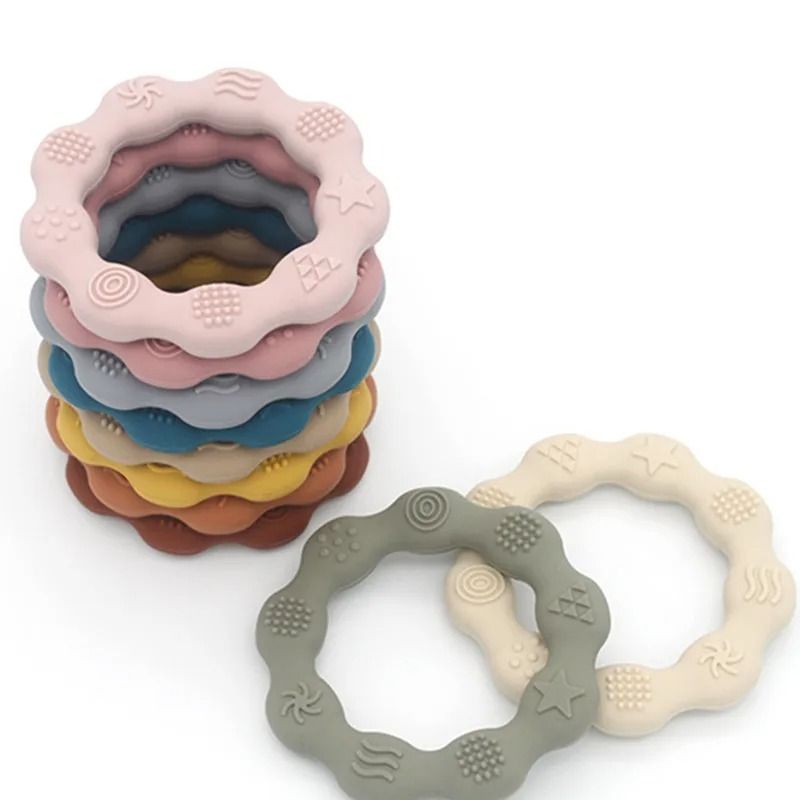 Multi-Textured Silicone Teether Ring – Sensory Tactile Cognition & Molar Toy