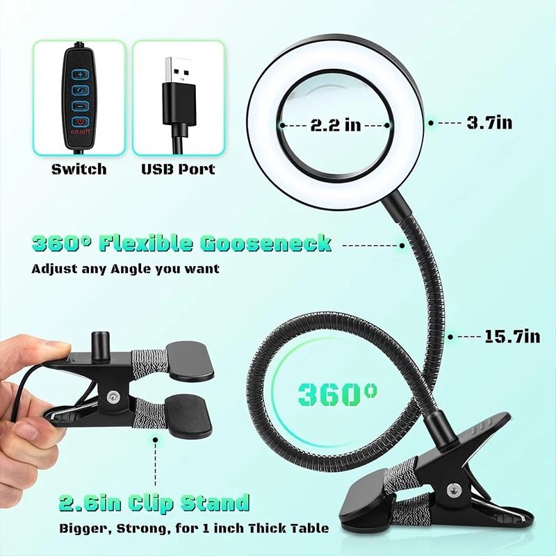 Magnifying Glass with USB Clamp and LED Light