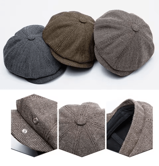 Vintage Newsboy Cap Classic Wool Octagonal Retro British Flat Hat