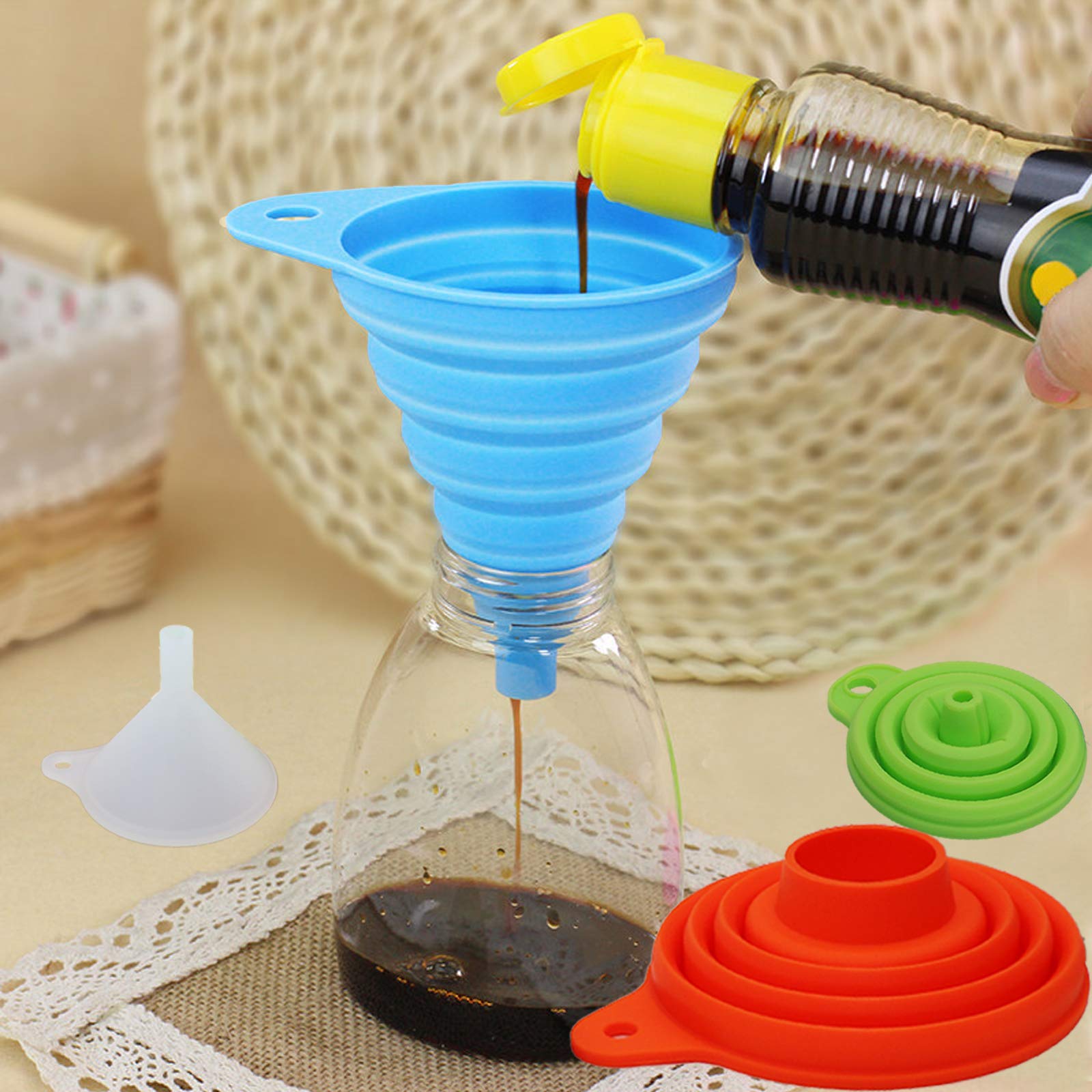 Multi-Purpose Silicone Funnel Set for Kitchen Use Perfect for Bottles, Liquids, and Powder Transfer