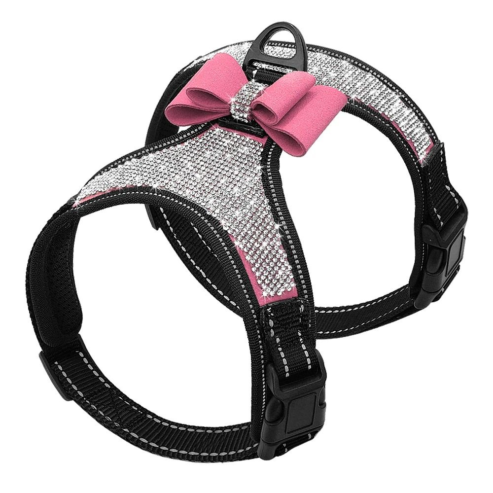 Reflective Rhinestone Dog Harness Vest with Bow Accent