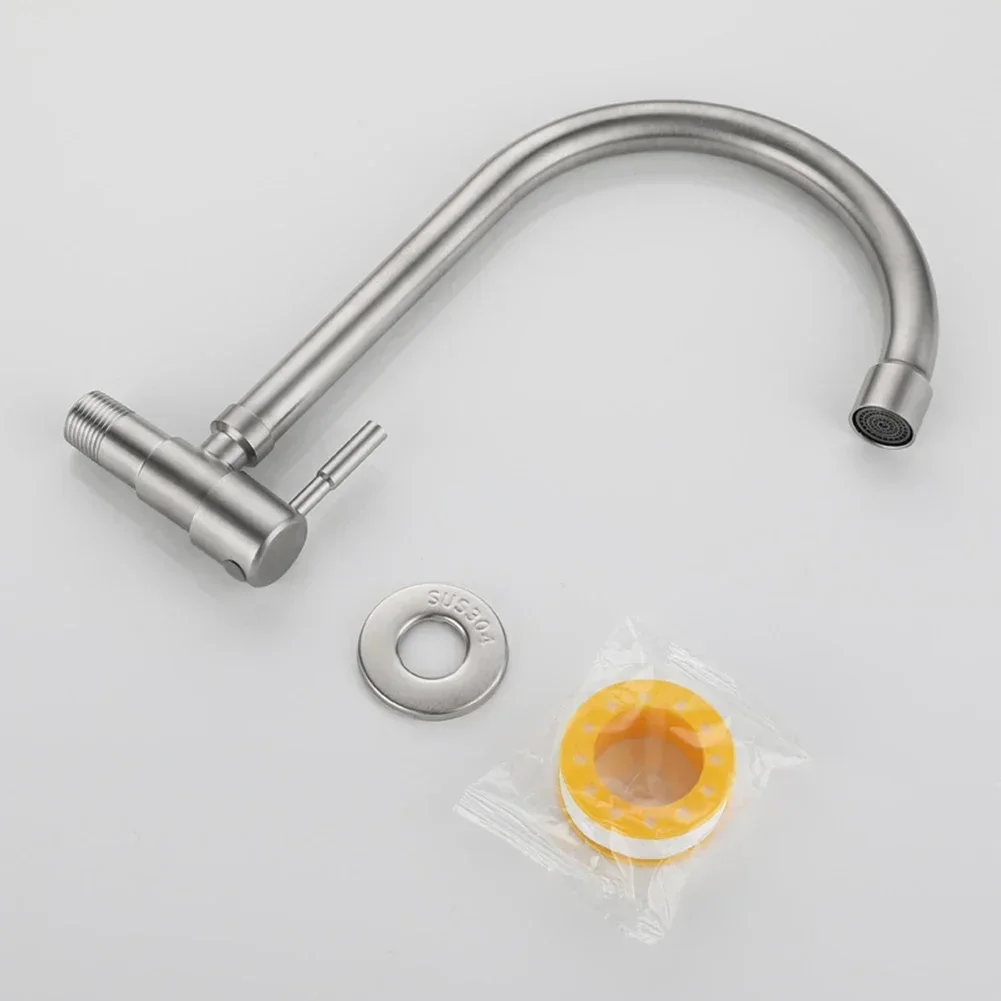 Stainless Steel Wall Mounted Kitchen Faucet Single Cold Rotating Tap
