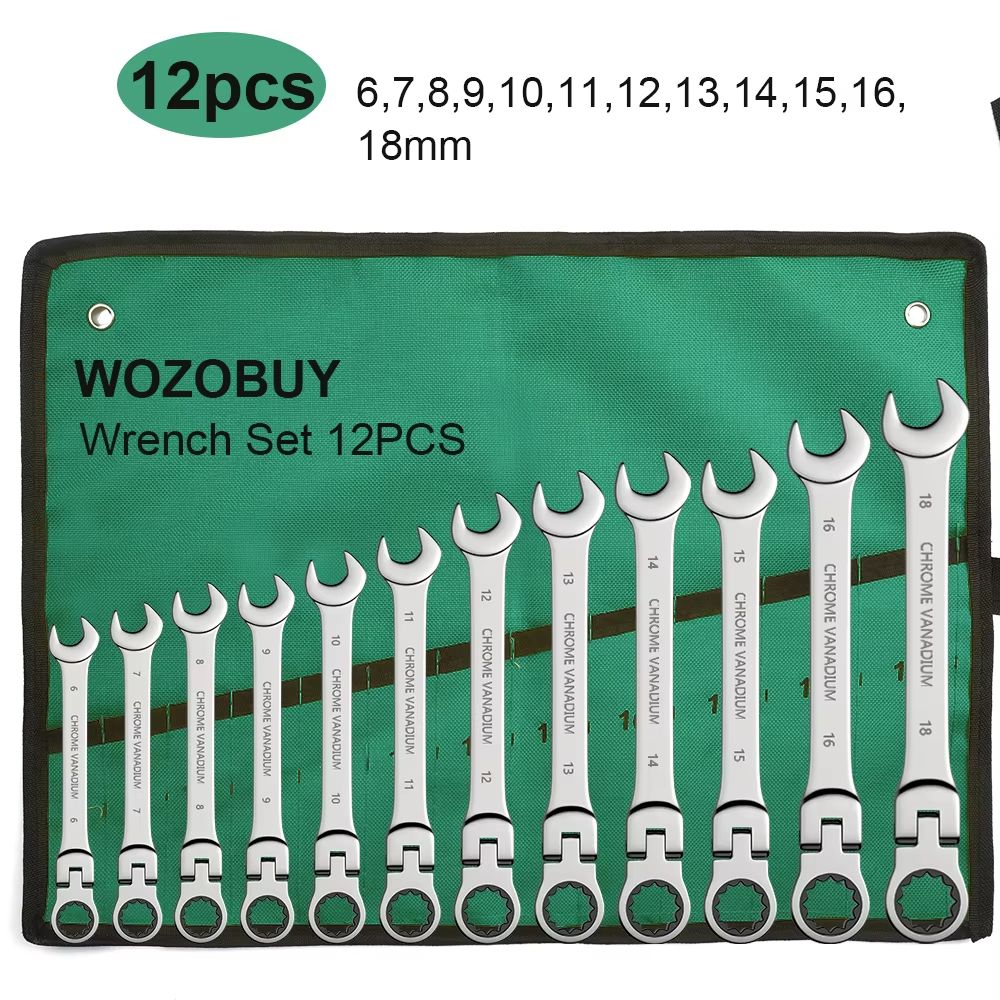 Flexible Head Ratcheting Wrench Set 8–22mm – Metric Combination Spanner Kit with Carry Bag