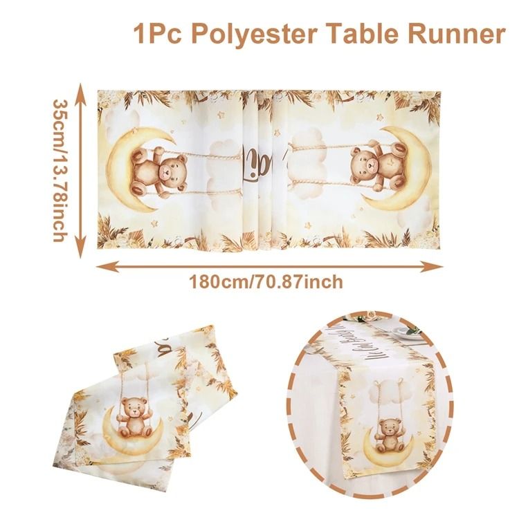 Teddy Bear Pattern 1st Birthday Table Runner
