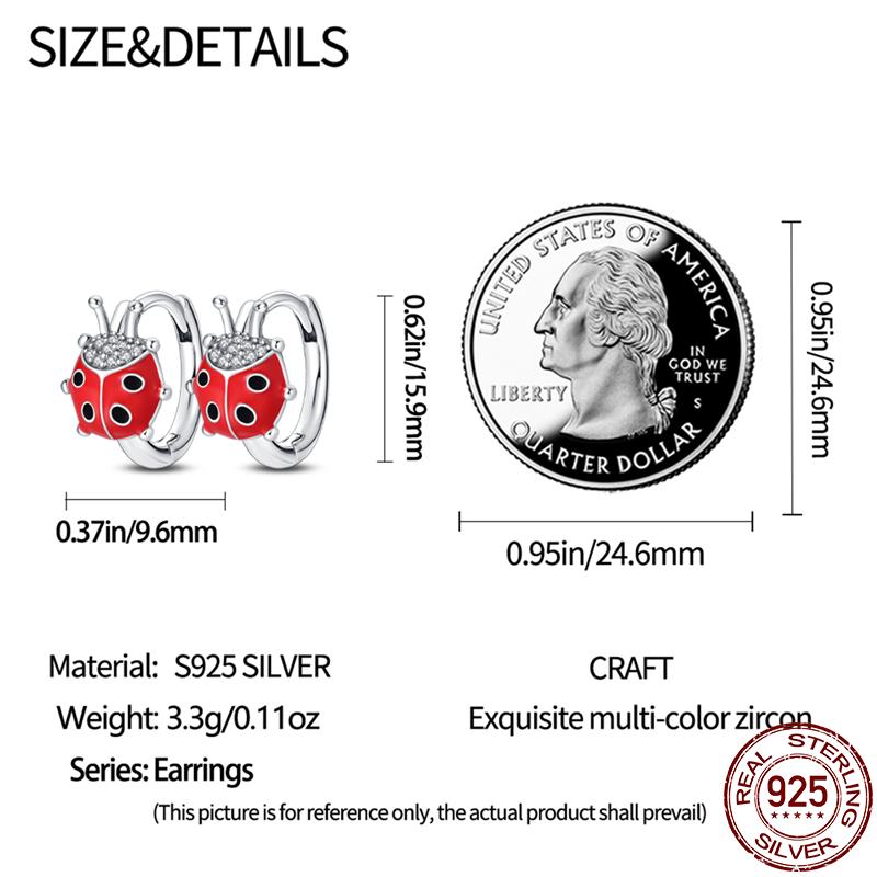 925 Sterling Silver Ladybug Earrings with Pave CZ - Luxury Women's Engagement & Anniversary Fashion Jewelry Gift