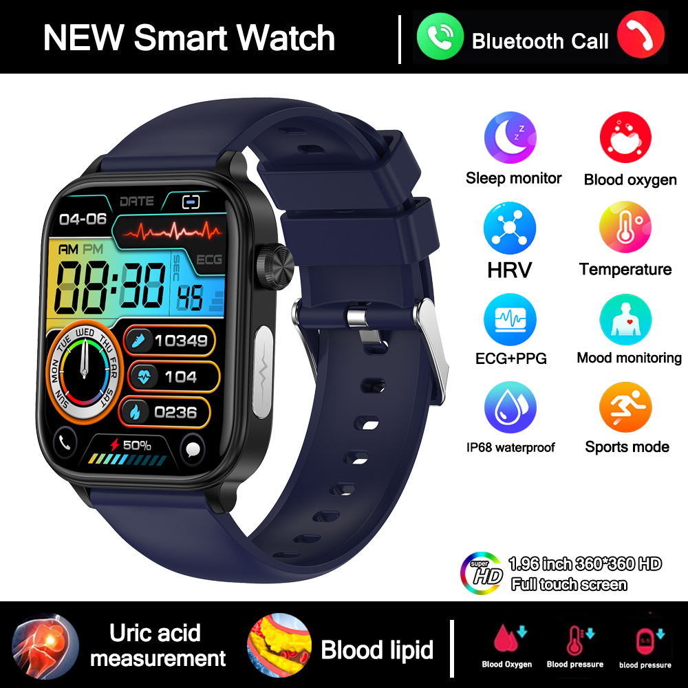 New Smartwatch Health Watch for Men with ECG PPG Blood Pressure Blood Lipids Uric Acid Bluetooth Call