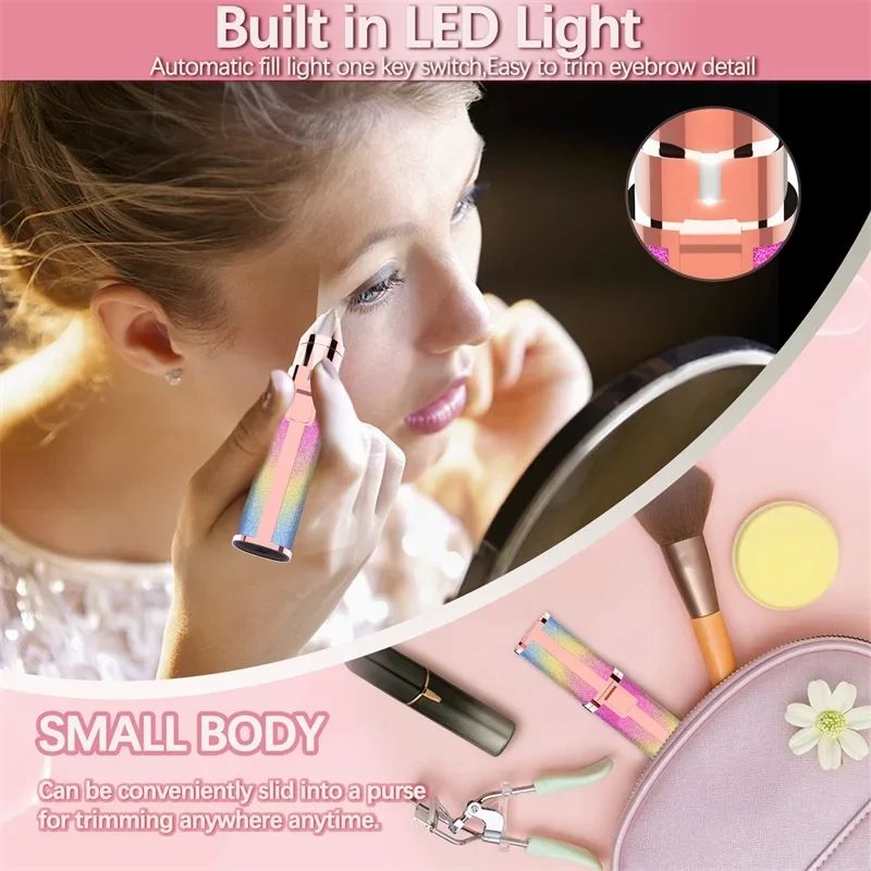 2-in-1 Electric Eyebrow Trimmer with LED Light – Painless Brow Shaper & Facial Hair Remover