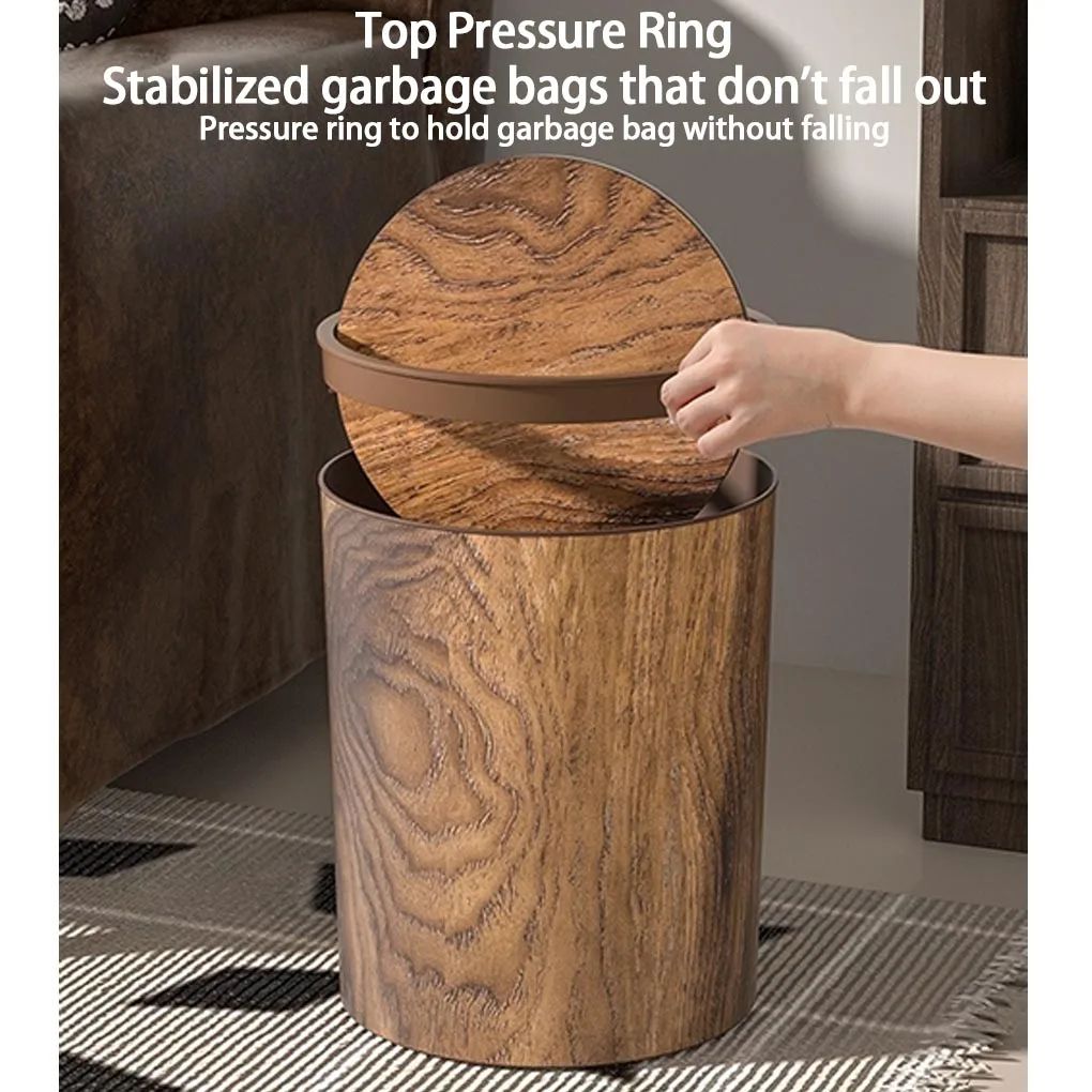 Imitation Wood Trash Can with Swing Lid