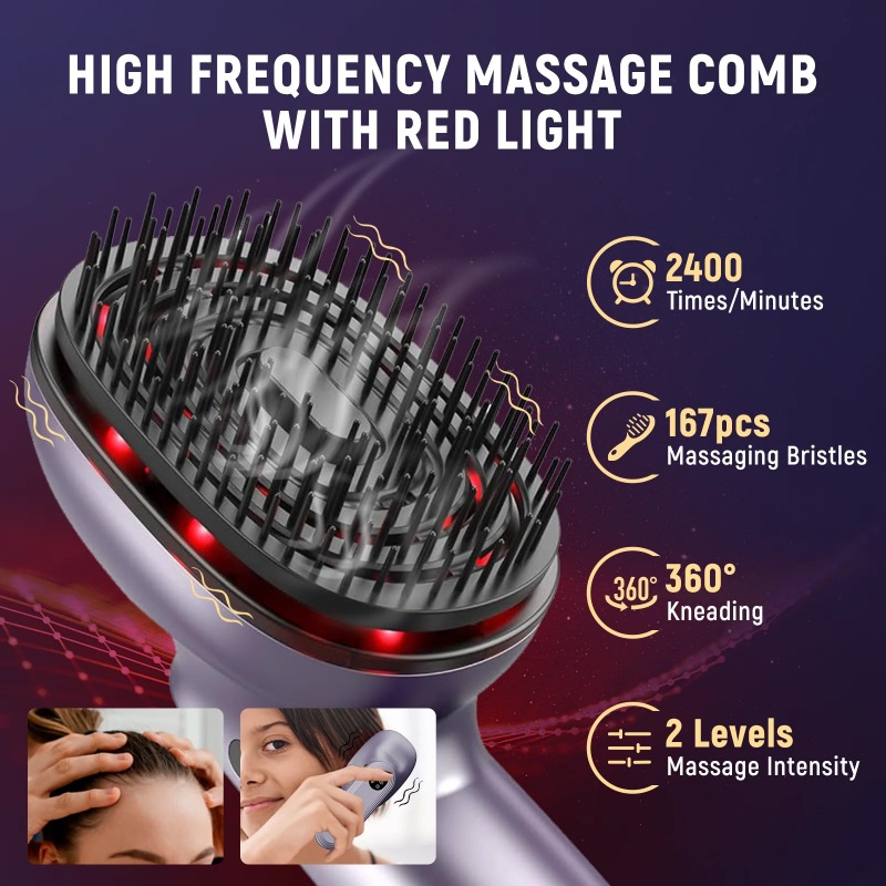 Advanced Head Massage Hair Comb with Red Light Hair Care & High Vibration Hair Massager Brush