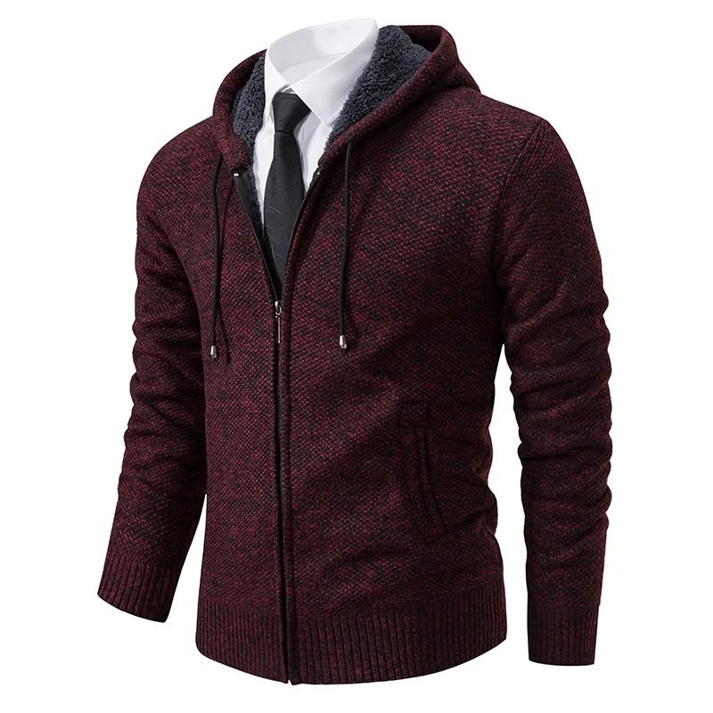 Men Casual Fleece Zipper Stand Collar Cardigan Warm Winter Sweater