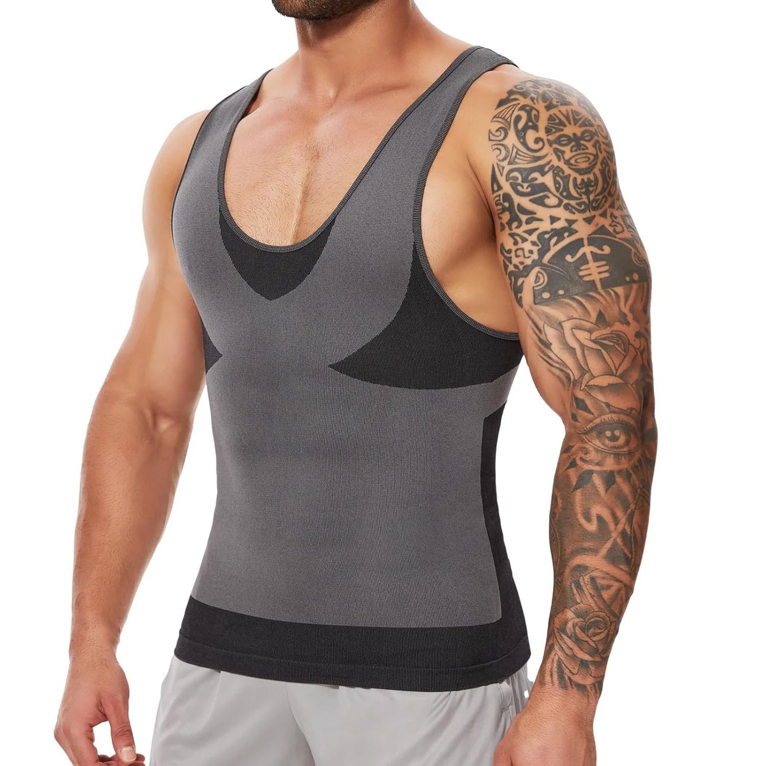 Men Slimming Body Shaper Compression T Shirt with Tummy Control