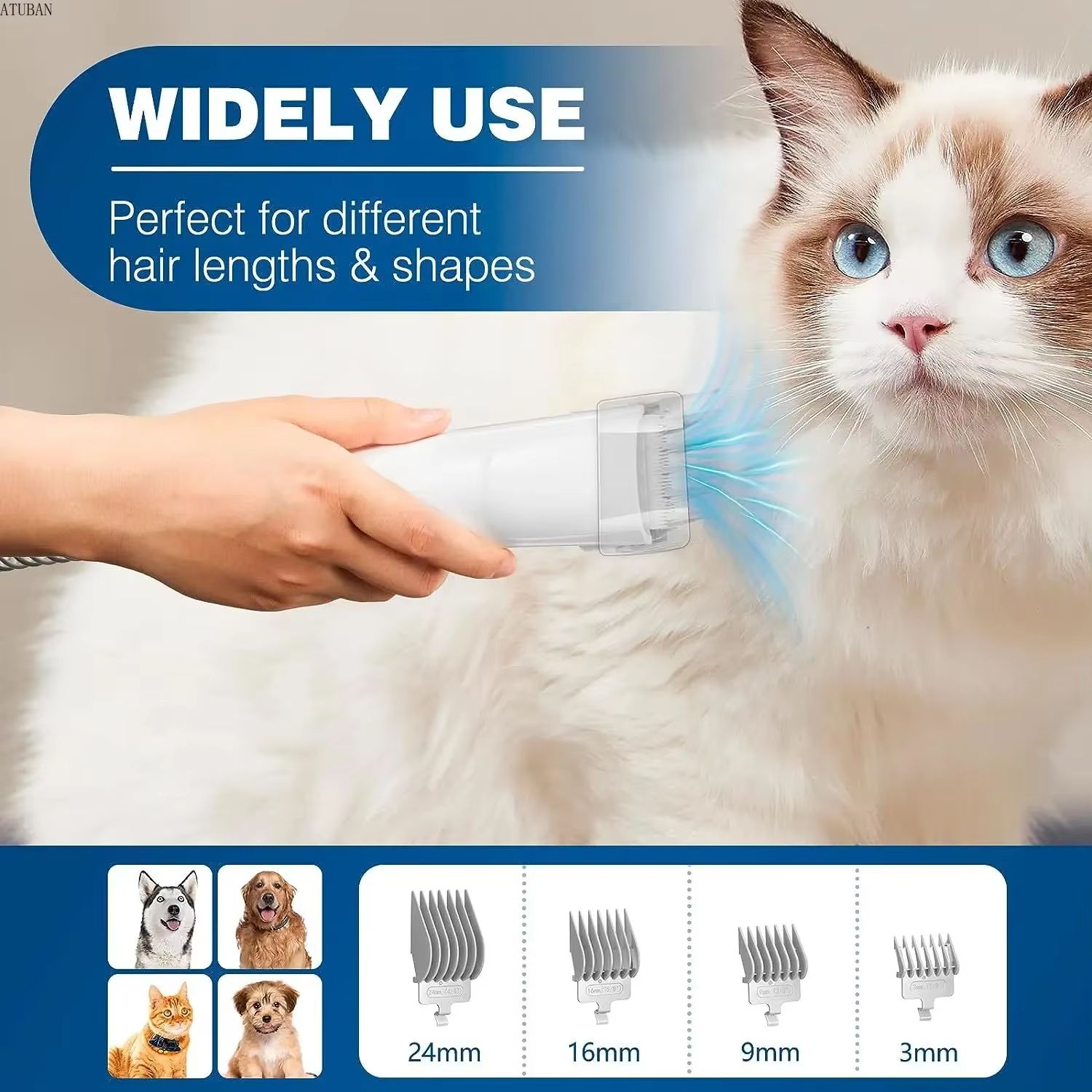 Dog Grooming Vacuum & Pet Grooming Kit with 2.3L Dust Cup - Low Noise Pet Hair Vacuum Cleaner with 5-in-1 Grooming Tools