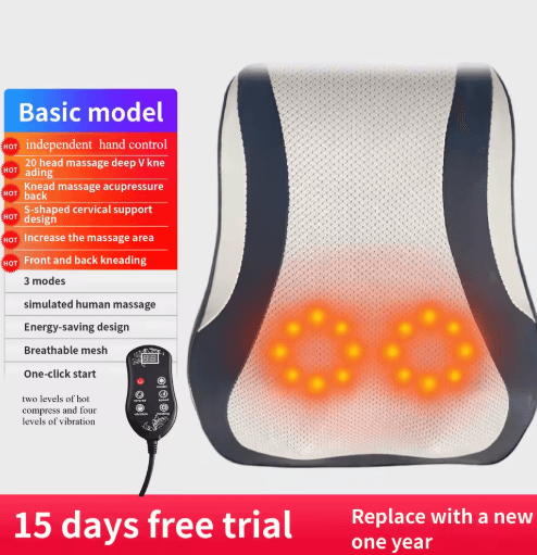 Electric Shiatsu Neck Back Massager Pillow Cervical Traction with Heat Vibration