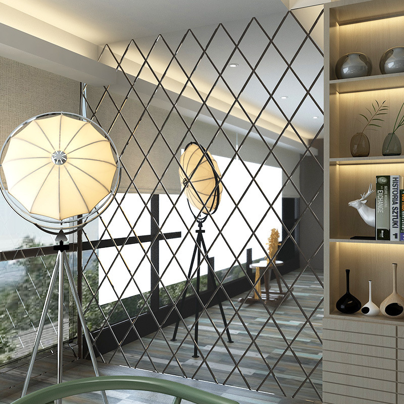 Acrylic 3D Diamond Splicing Mirror Wall Sticker, Removable Mirror Glass Sticker, Background Wall Decoration