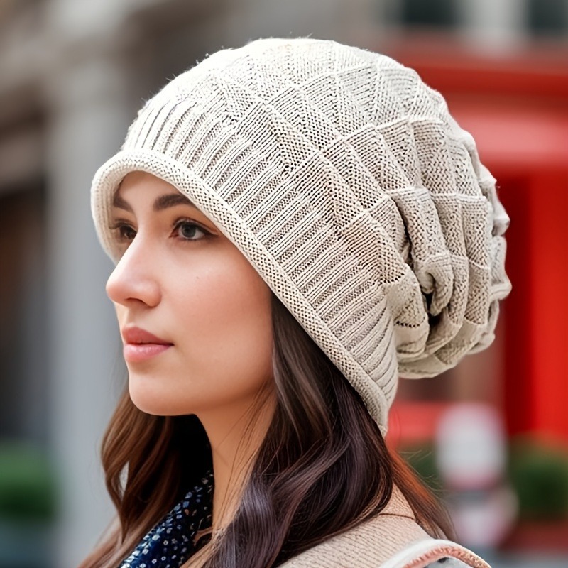 Chunky Slouch Cap with Elastic Ear Warmers, Women's Beanie Hat Fashionable, Lightweight For Autumn
