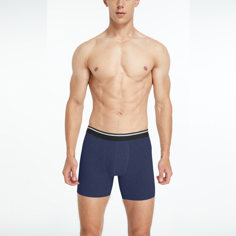 Mens Mid Long Black Boxer Shorts, Cotton Underwear Breathable Male, Comfortable Underpants for Man Homme Soft Boxers