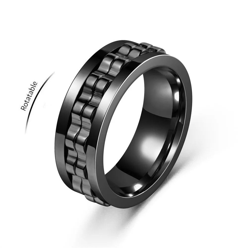 Stainless Steel Anxiety Ring Rotating Gear Chain Spinning Fidget Ring