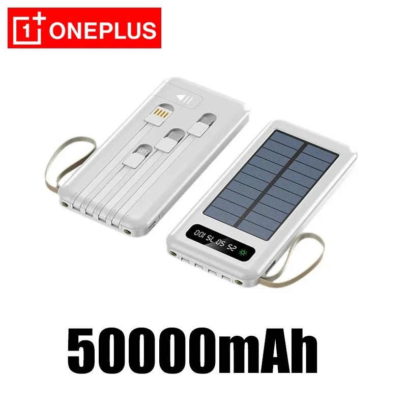 OnePlus 50000mAh Solar Power Bank | High-Capacity Fast Charging Battery with 4 Integrated Cables