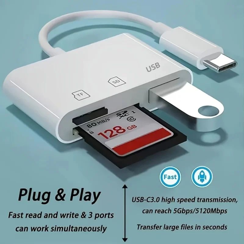 3-in-1 USB-C Card Reader Adapter – SD/TF/CF Memory Card Converter for MacBook Pro, Huawei & Type-C Devices Fast Transfer