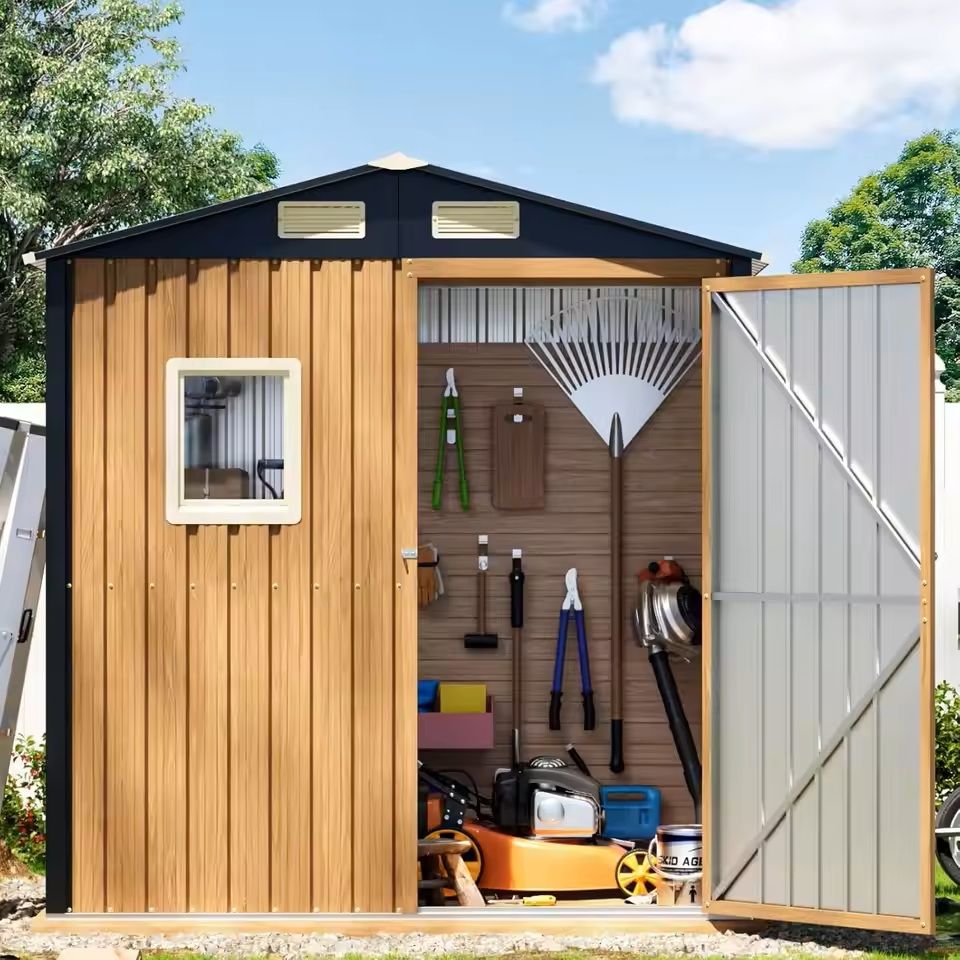 Outdoor Steel Garden Storage Shed with Lockable Door and Window
