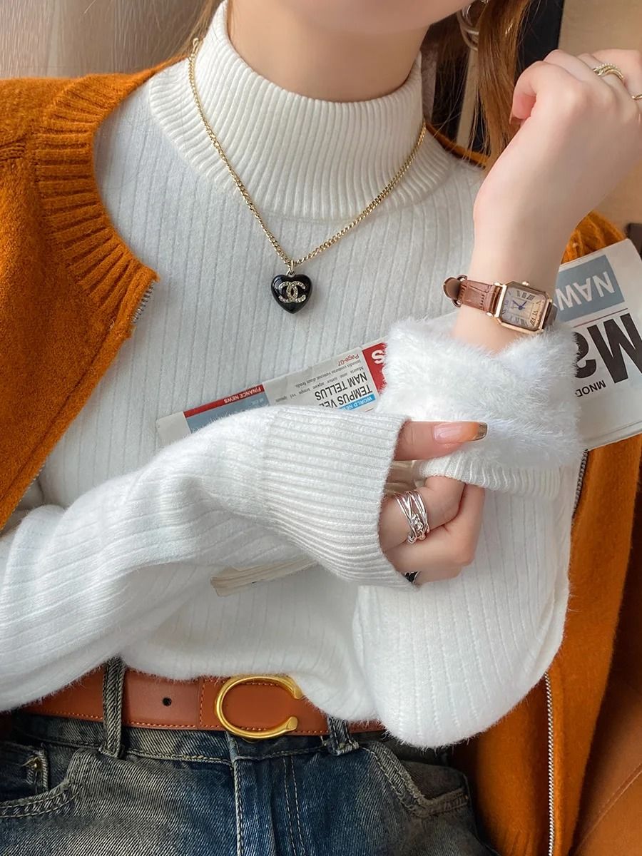 Women Thermal Turtleneck Sweater with Velvet Lining