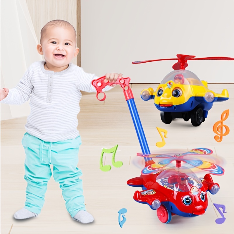 Hand Push Baby Walker Toy for Toddlers, Plane Car Push Along Walking Toy for Kids Children Boys Girls Outdoor Fun
