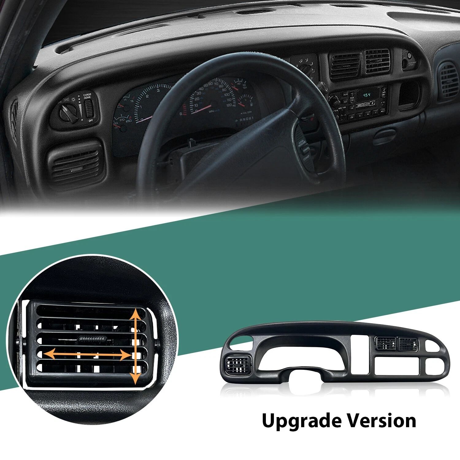 Black Dash Bezel with Vents for 98-2002 Dodge Ram 1500 2500 3500 Pickup – OEM Style Replacement