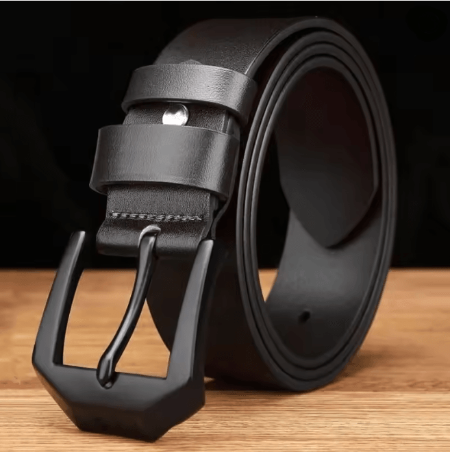 Classic Mens Leather Belt with Copper Needle Buckle Business Casual Style
