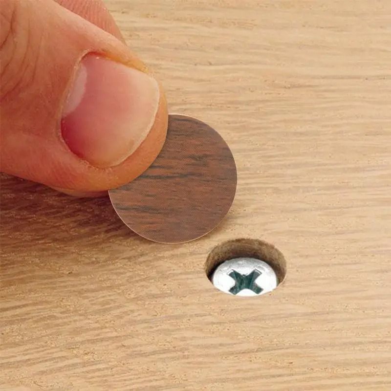 Self-Adhesive Screw Hole Covers | 54pc Furniture Finishing Stickers | Professional Wood Grain Camouflage Caps