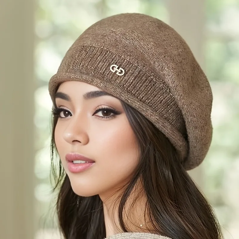 Women's 1pc Stretchy Fleece Beanie Hat, Soft Cozy Acrylic Knit Cap with Pocket for Autumn Winter