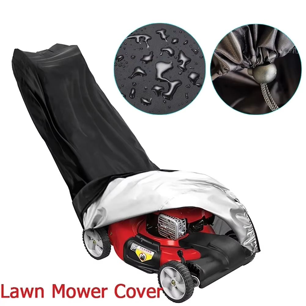 210D Waterproof Lawn Mower Cover with UV Protection and Drawstring – Universal Outdoor Equipment Cover (Black)