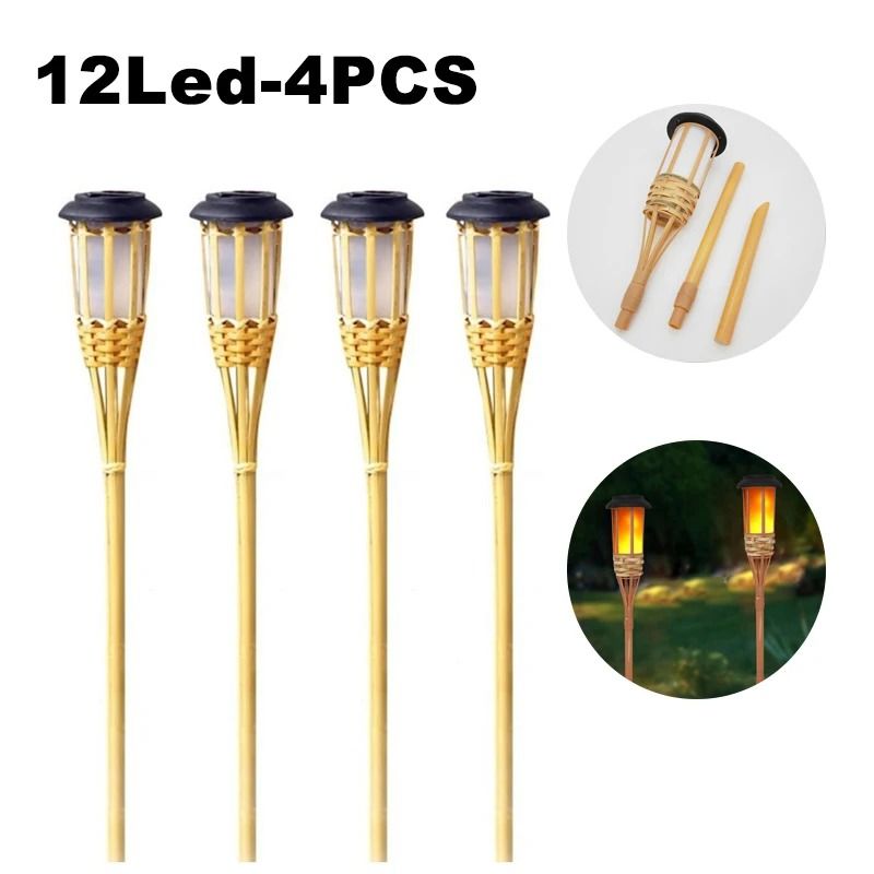 Solar LED Flame Effect Bamboo Garden Light