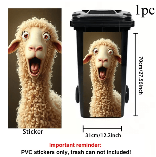 Cute Curly-Haired Sheep Trash Can Sticker – Fun Self-Adhesive Decor for Home Spaces