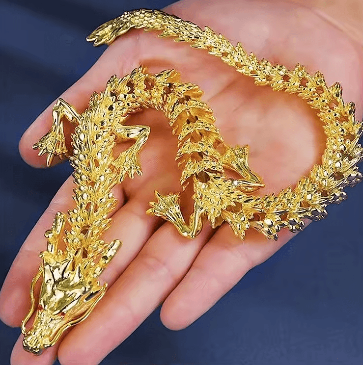 Majestic 3D Alloy Golden Dragon Statue with Movable Limbs – Symbol of Power & Good Luck