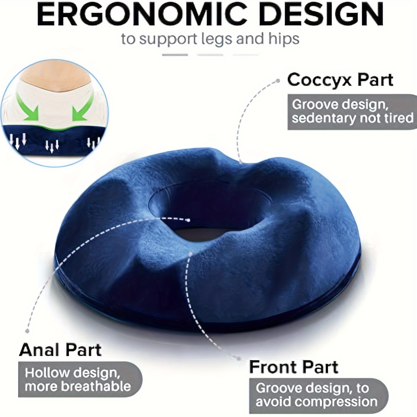 Orthopedic Memory Foam Donut Seat Cushion for Tailbone & Hemorrhoid Pain Relief