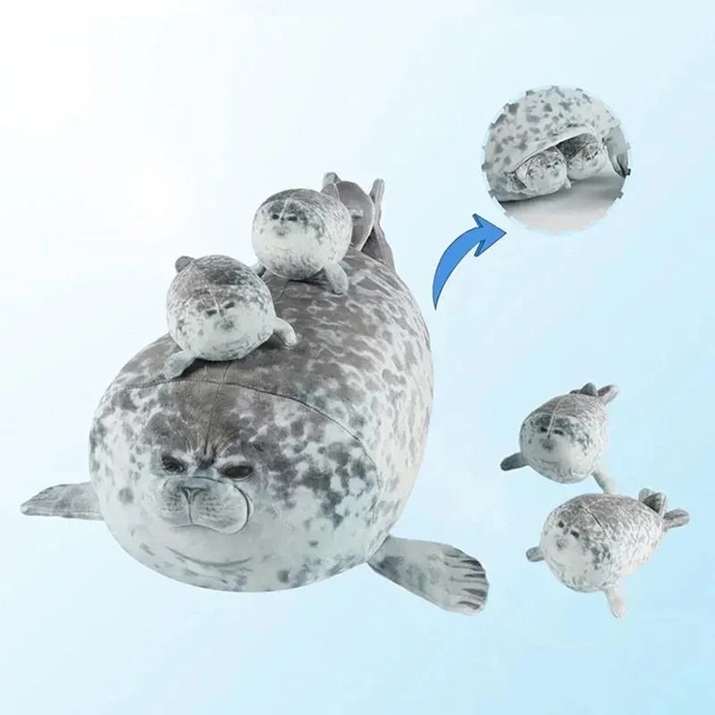Mother and Baby Seal Plush Set with Zipper Pouch (Five-Piece Set)