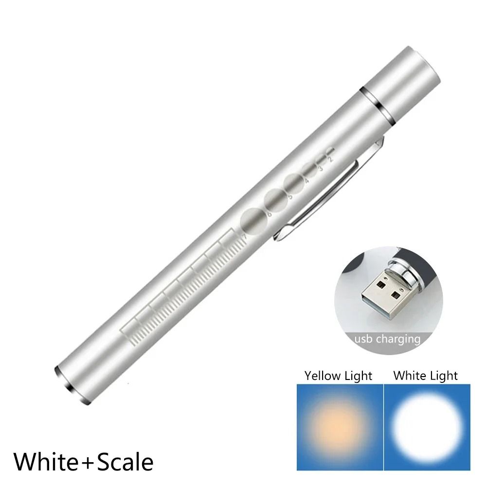 USB Rechargeable Medical Pen Light with Stainless Steel Clip Nursing Flashlight