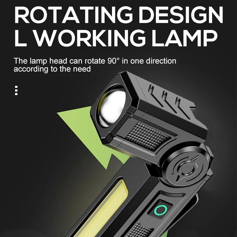 Portable COB LED Rechargeable Work Light with Magnetic Base and Clip