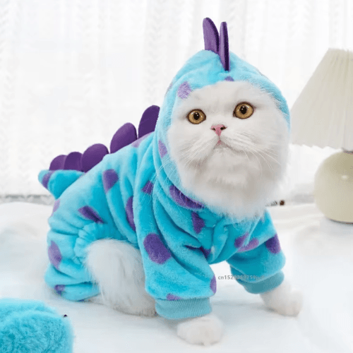 Blue Dinosaur Dog Winter Coat – Warm Hooded Pet Jacket for Small & Medium Dogs